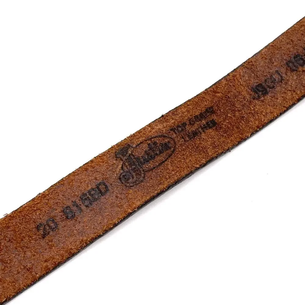 JUSTIN Western kids brown leather belt heart details on metal buckle size XS